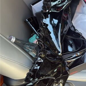 Pleaser Black Lace Up Boots with Stiletto Heel